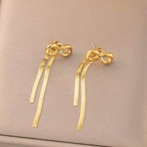 Stainless Steel Elegant Gold Plated Bow Earrings